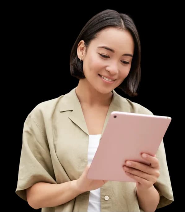 Hospitality staff member using a tablet