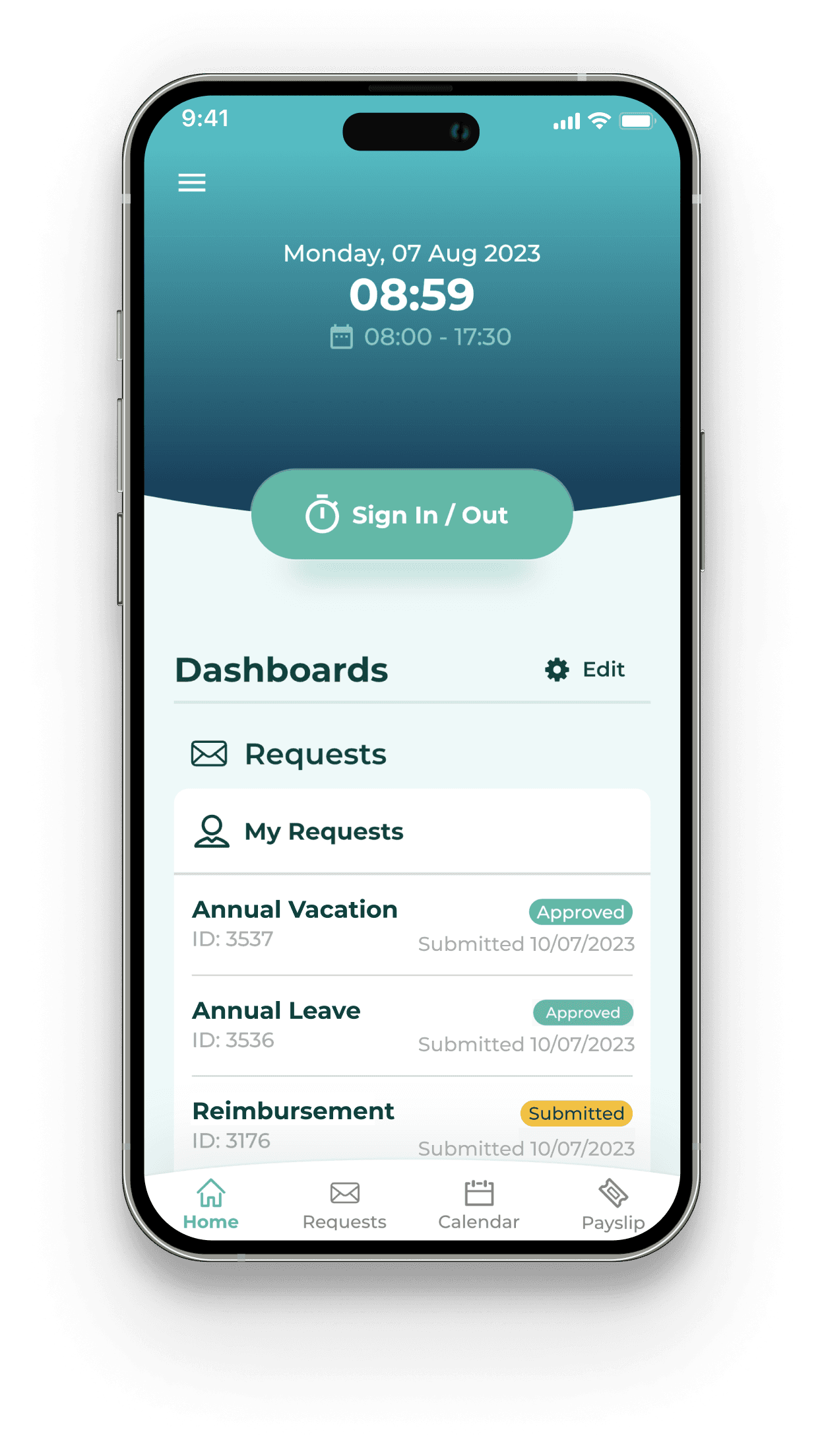 Employees can view their shifts and days off from mobile app calendar.