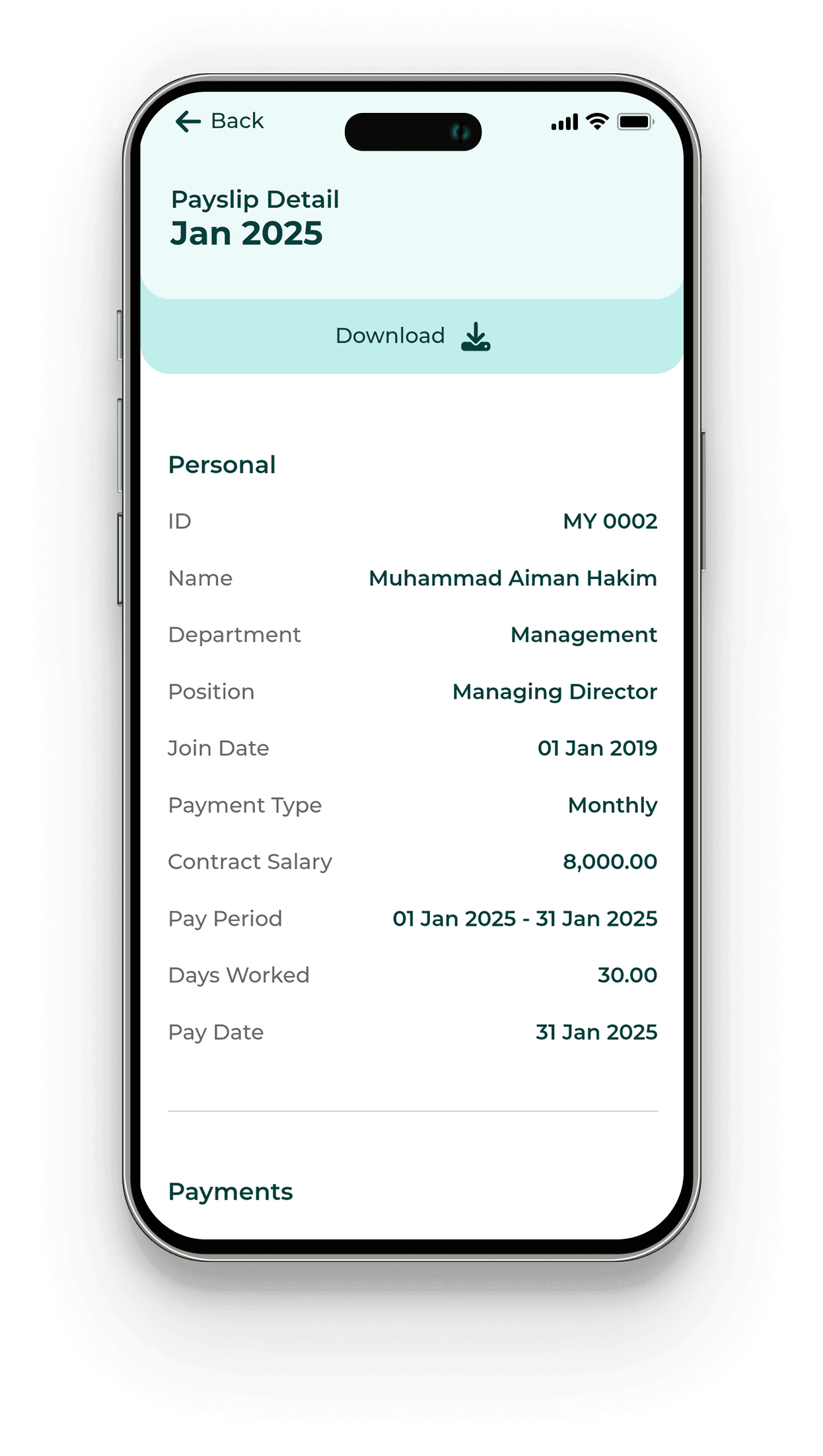 Employees can view ePayslip from mobile app