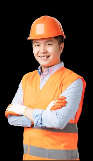 ByteHR for construction Construction manager in a safety helmet with arms crossed